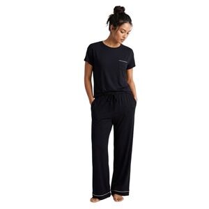 State of Day Soft Knit Pajama Set Cozy Black Short Sleeve Wide‎ Leg XS